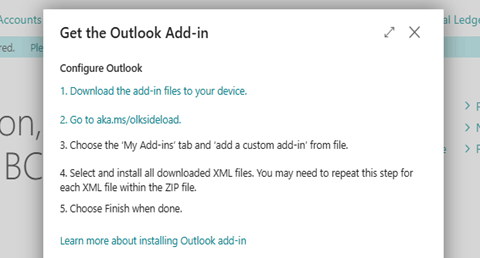 Screenshot containing 'Get the Outlook Add-in' with step-by-step instructions for downloading, installing, and configuring the Outlook add-in using XML files.