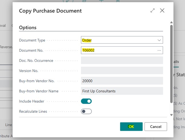 A sample screenshot of steps involved in purchase credit memo process creation in Business Central application.