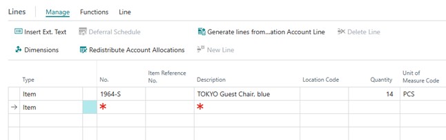 A sample screenshot of purchase credit memo in Business Central application.