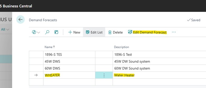 A sample screenshot of details in a demand forecasting case in Business Central.