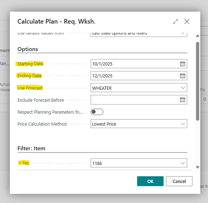 A sample screenshot of a demand forecasting plan dashboard in Business Central.