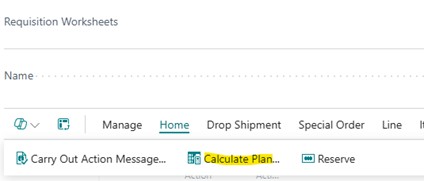 A sample screenshot of requisition worksheets under fixed reorder quantity policy in Business Central.