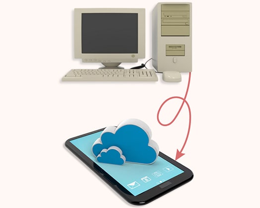 Arrows depicting software modernization from legacy desktop systems to modern cloud and mobile platforms
